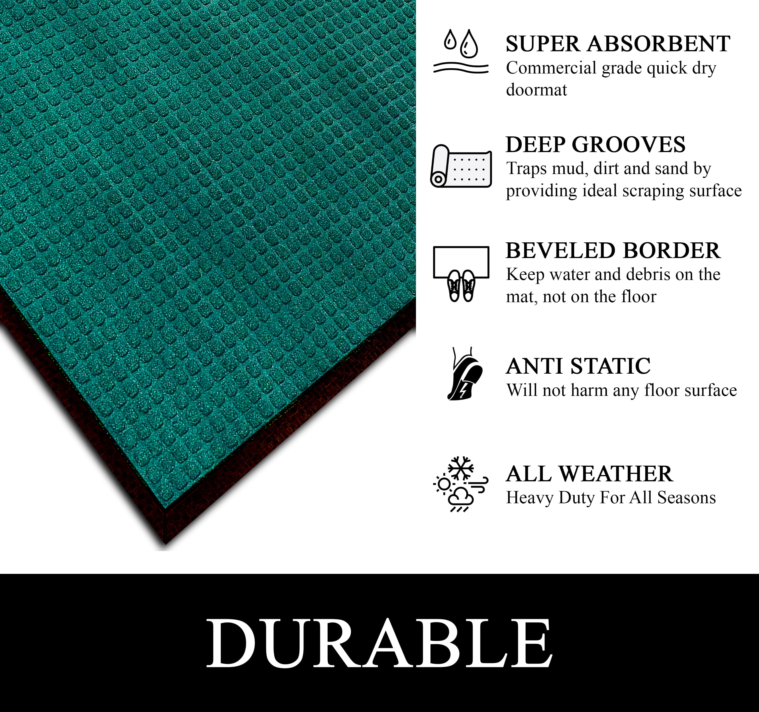 A1HC Indoor Outdoor Mat, Front and Back Entrance Welcome Mats, Front Door Patio Mats 18X30 Inches, Non-Slip Easy Clean Entrance Washable Doormats, Green