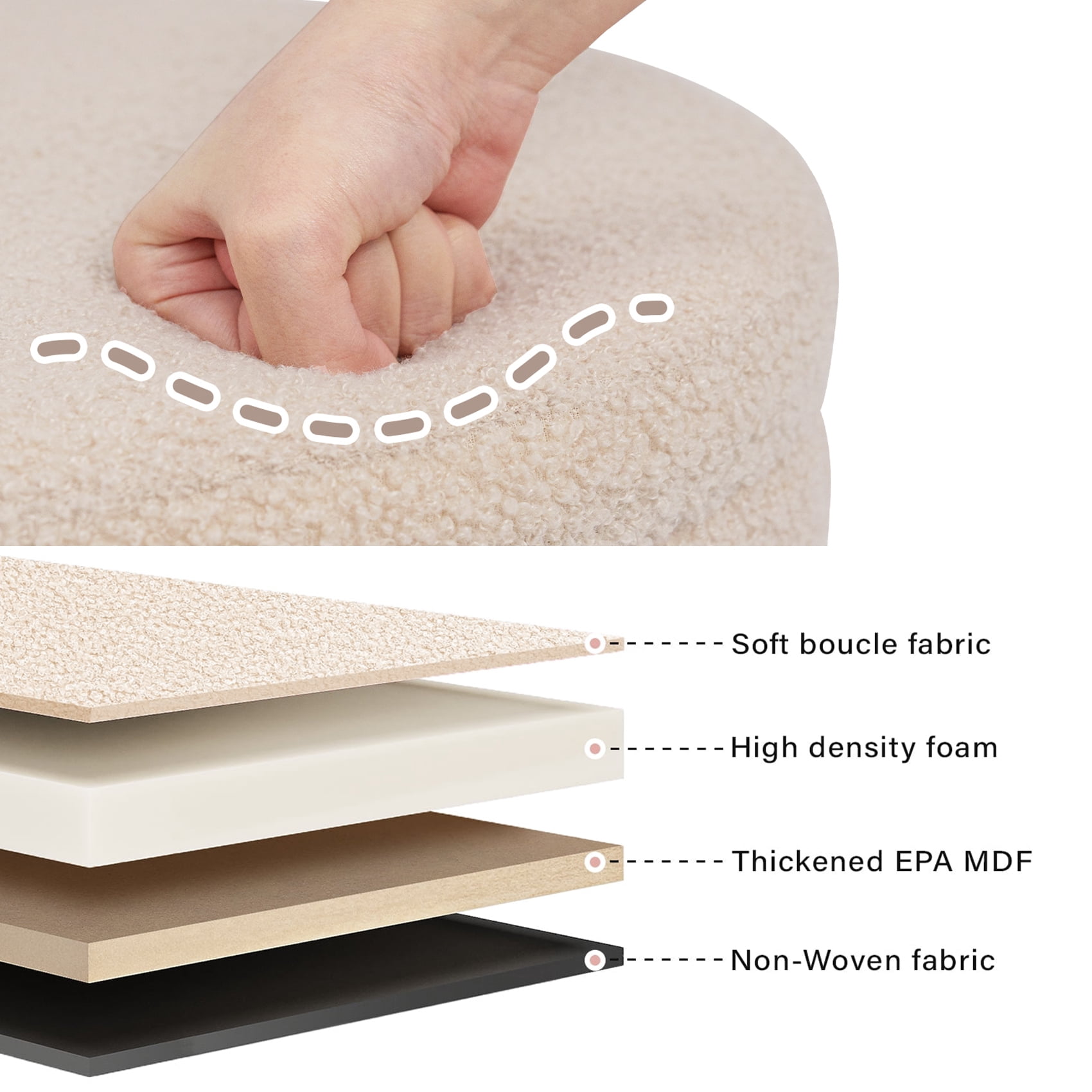 B FSOBEIIALEO 14.6inch Collapsible Storage Ottoman Round with Tray Teddy Fabric Living Room Bedroom Ottoman with Storage(Beige)