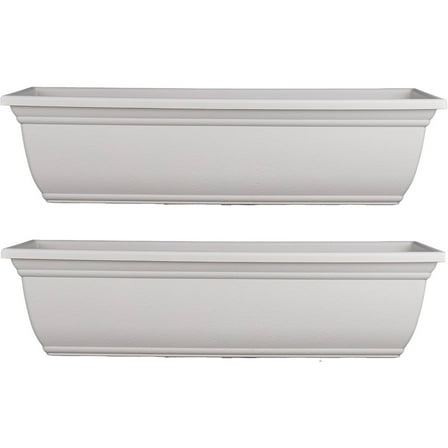 Rectangular Planter Box w/ Drainage Holes - Long Planter Box for Windowsills, Balconies & More - Plastic Large Outdoor Planters for Herbs & Flowers (24" Cottage Stone, Pack of 2)