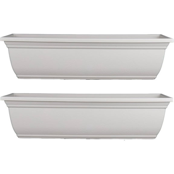 Rectangular Planter Box w/ Drainage Holes - Long Planter Box for Windowsills, Balconies & More - Plastic Large Outdoor Planters for Herbs & Flowers (24" Cottage Stone, Pack of 2)