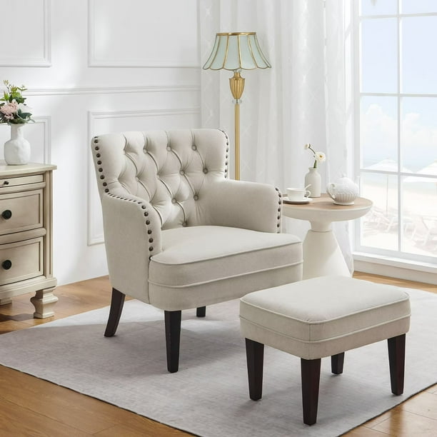 Accent Chair with Ottoman, Living Room Chair, Footrest Chair Set with
