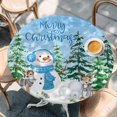 thumbnail image 2 of Blue Christmas Round Tablecloth, Fitted Table Cover with Elastic for 36"-44" Round Tables, Xmas Tree Snowman Elk Snowflake Table Cloth Outdoor Indoor Dinning Party Waterproof Tablecloths, 2 of 7
