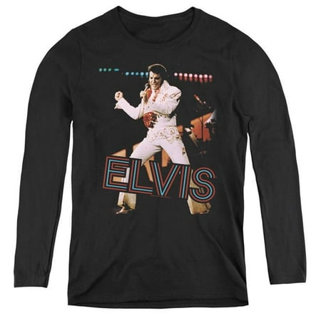 Trevco Sportswear ELV612-WL-2 Womens Elvis Presley & Hit the Lights Long Sleeve T-Shirt, Black - Medium