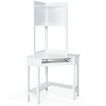 Triangle Study Desk Corner Computer Desk w/ Hutch & Keyboard Tray White