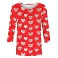 thumbnail image 4 of qucoqpe Valentine's Day Shirts for Women Fashion Love Heart Printed Crew Neck 3/4 Sleeve Casual Loose Blouse Tops for Women, 4 of 5