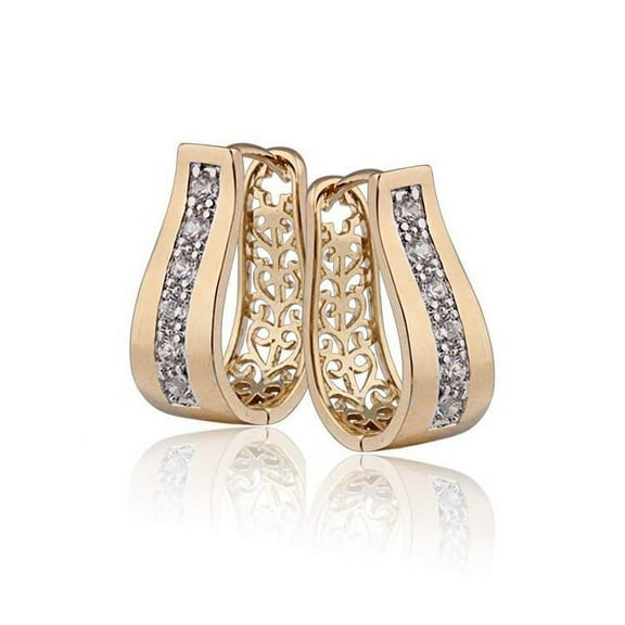 18K Gold Plated 2 in 1 With Crystal Diamonds Filigree Hoop Earrings for Woman Special Occasion Everyday or Professional Wear