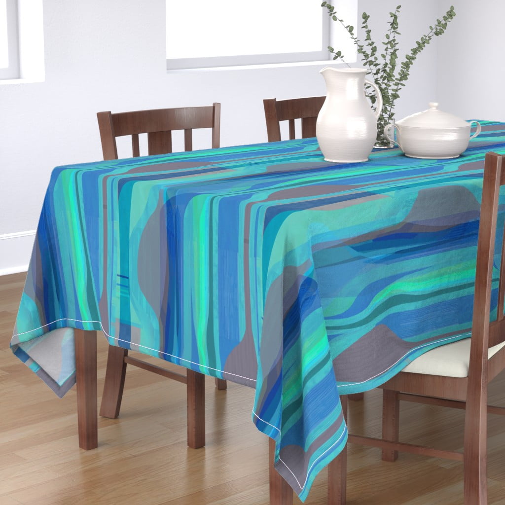 Tablecloth Modern Midcentury Mod Art Retro Yellow Blue Abstract Cotton Sateen 
