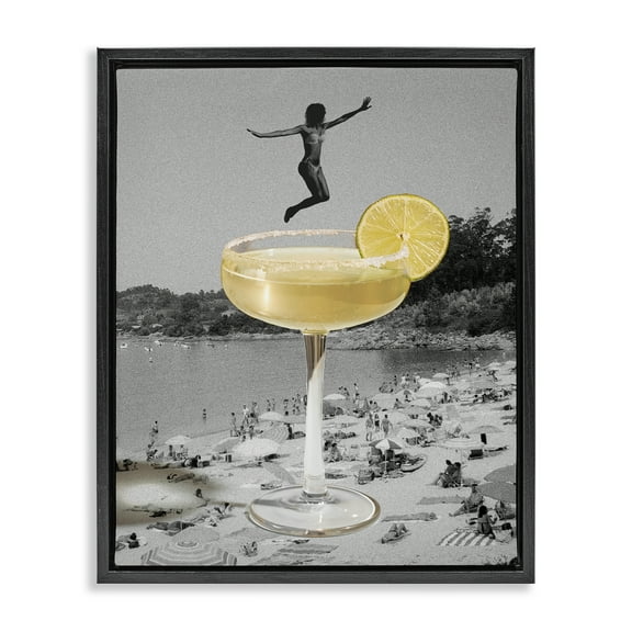 Stupell Industries Swimming in Cocktail Food & Beverage Painting Black Floater Framed Canvas Art Print Wall Art, 17 x 21