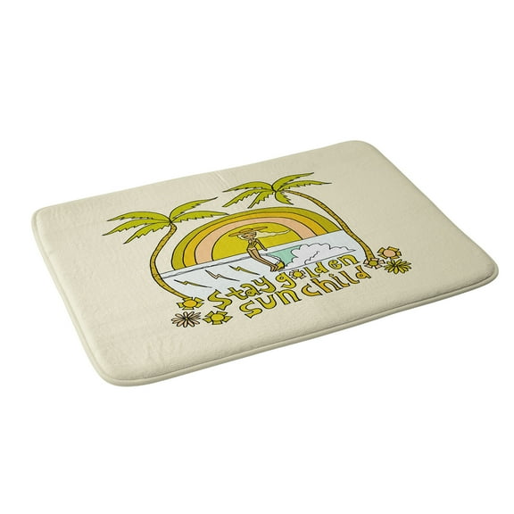 Society6 Surfy Birdy Stay Golden Sun Child Retro Surf Bath Mat 34" x 21"
