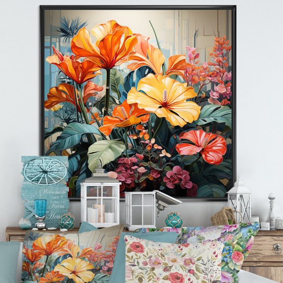 Designart "Symphony Of Vibrant Botanical Plants II" Plants Floater Framed Canvas Wall Art