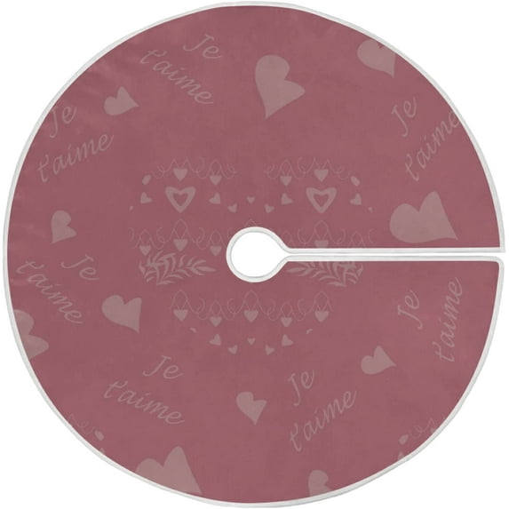 FMSHPON Valentines Day HeartsLove You Xmas Christmas Tree Skirt Stand Mat for Holiday Party Decoration Indoor Outdoor 48 inches