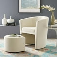 thumbnail image 2 of Contemporary Modern Urban Designer Living Room Lounge Club Lobby Armchair Accent Chair and Ottoman, Velvet Fabric, Ivory White, 2 of 7