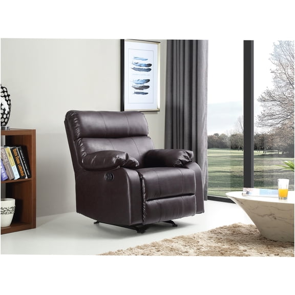 JERFIT Modern PU Leather Rocker Recliner Chair with Padded Arms, Swivel Glider for Living Room, Small Space, Dark Brown