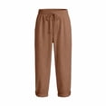 thumbnail image 3 of iHPH7 Women's Linen Capri Pants Casual Summer Capris Loose Fit Lightweight Drawstring Waisted Cropped Pants with Pockets Brown XXL, 3 of 4
