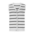 thumbnail image 4 of Women's Casual Sweater Vest Striped Button Down V Neck Sleeveless Cardigan Everyday Casual Knitted Tank Tops, White, L, 4 of 7
