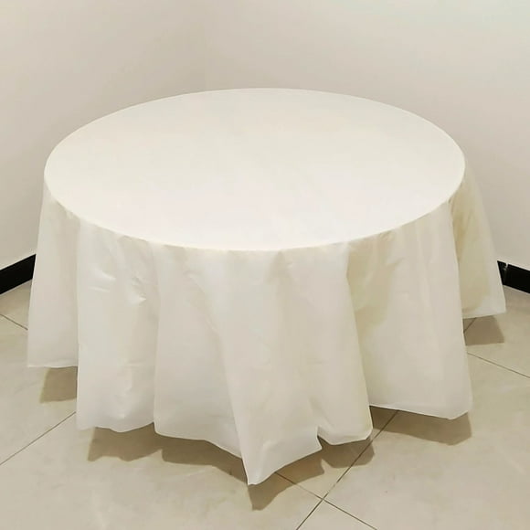 WHEANG Clearance 12 Pack Premium Plastic Disposable 84 Inch Round Tablecloth Round Table Covers