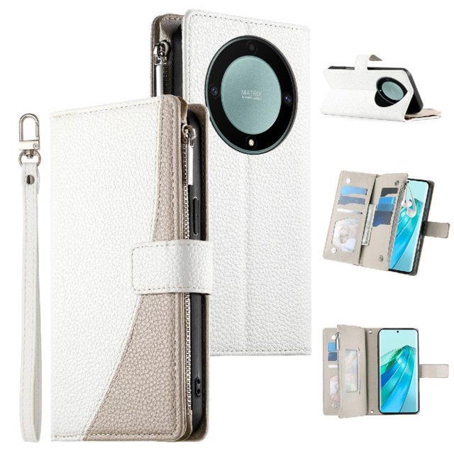 Funda cartera GANGXUN para Honor X9A , cuero PU con tarjetero, cremallera, correa de mano, soporte y protección 1389°