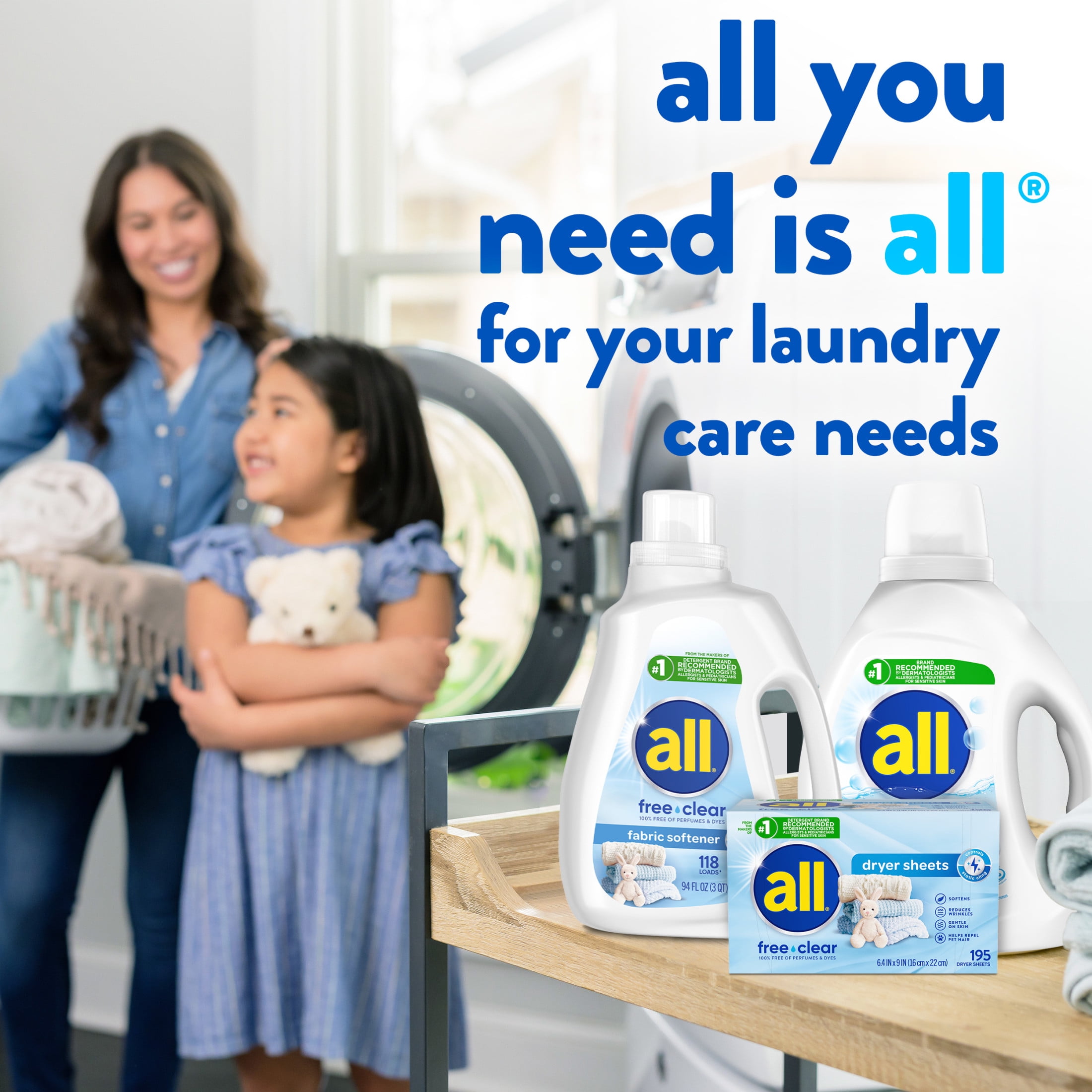 (3 pack) all Liquid Fabric Softener for Sensitive Skin, Free Clear, 40 fluid Ounces