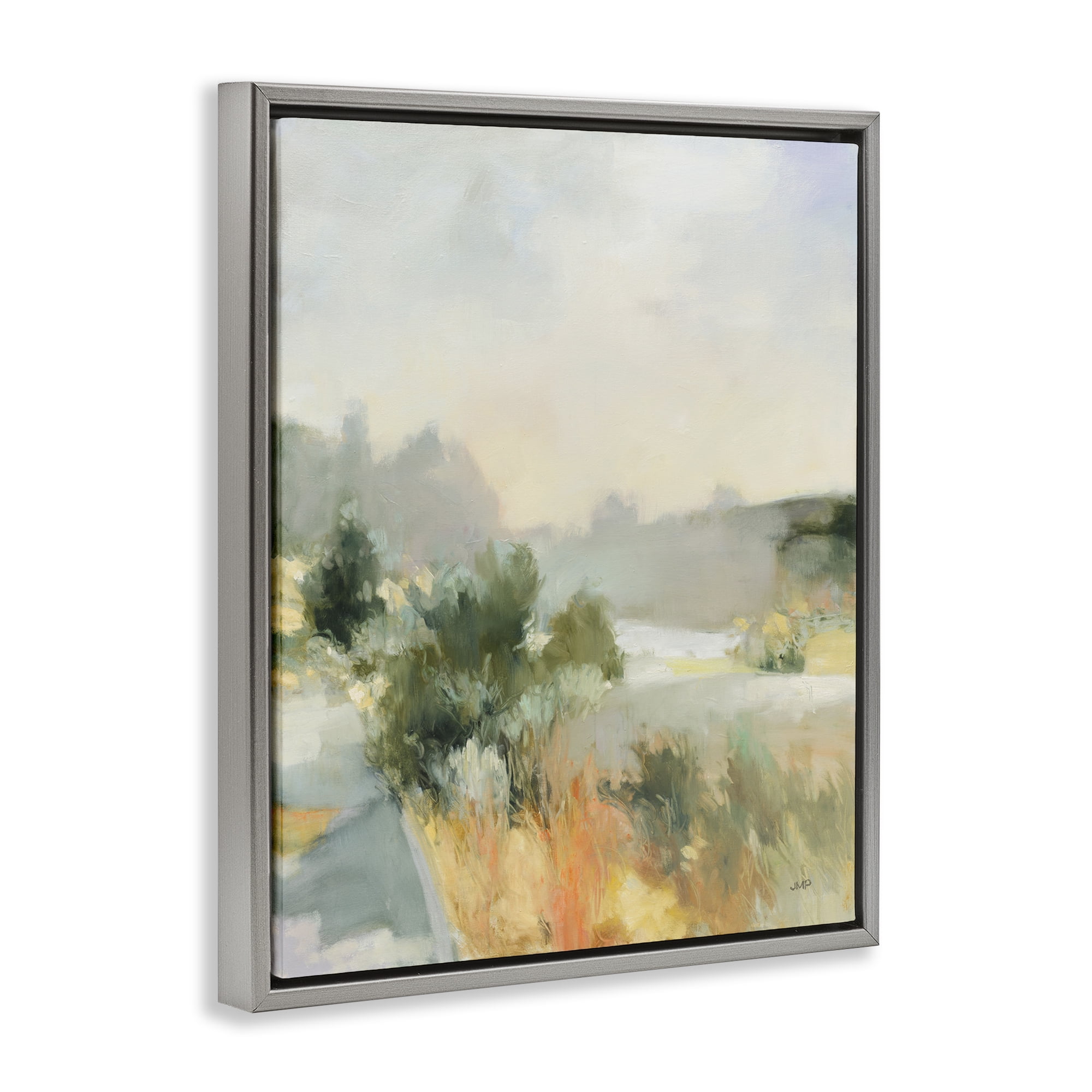 Stupell Industries Along The Path Landscape Landscape & Nature Painting Gray Floater Framed Canvas Art Print Wall Art, 17 x 21