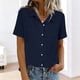 thumbnail image 5 of Mujeres Manga Corta Tops Casual Color Sólido Bolsillo Manga Corta Blusa Botón Arriba Cuello de Giro Casual Blusas de Manga Corta para Mujeres, 5 of 6