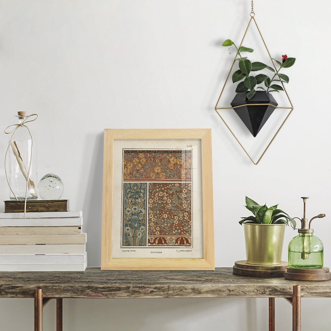 Nouveau Decorative II - Framed Print w/glass - Natural Wood