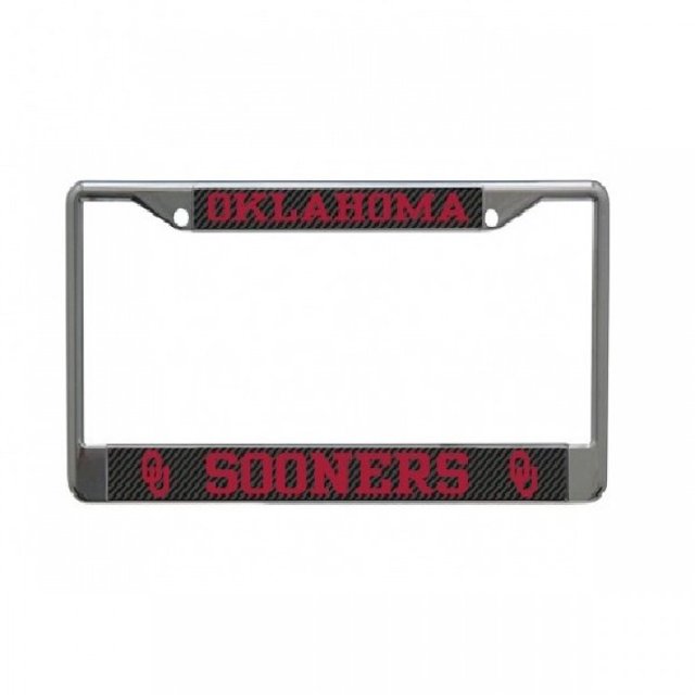 Oklahoma Sooners Carbon Fiber Design Chrome License Plate Frame