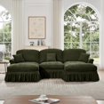 thumbnail image 6 of Mid Century Chenille Sectional Sofa, U Shape 3 Seat Couch with Flared Arms, Removable Ruffles Pleats Skirts, Deep Seat Sofa for Living Room, Green, 6 of 7