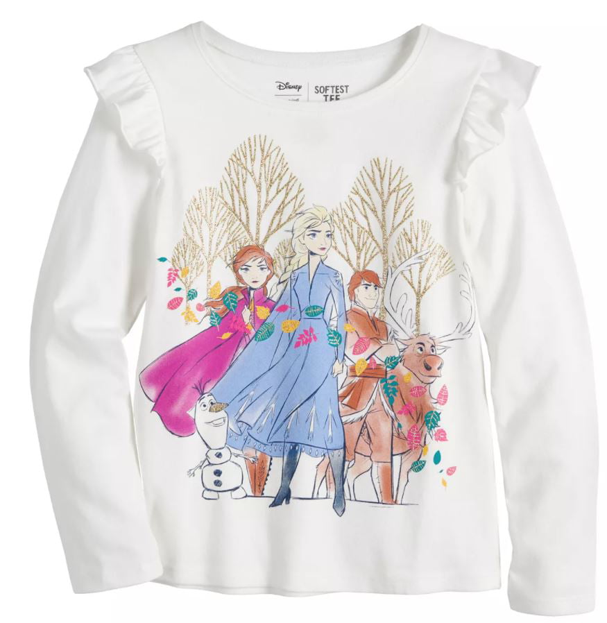 Disney Frozen Anna Elsa Tee for Girls Flutter Tee Long Sleeve Tee White and Teal Anna Elsa Sizes 7-12