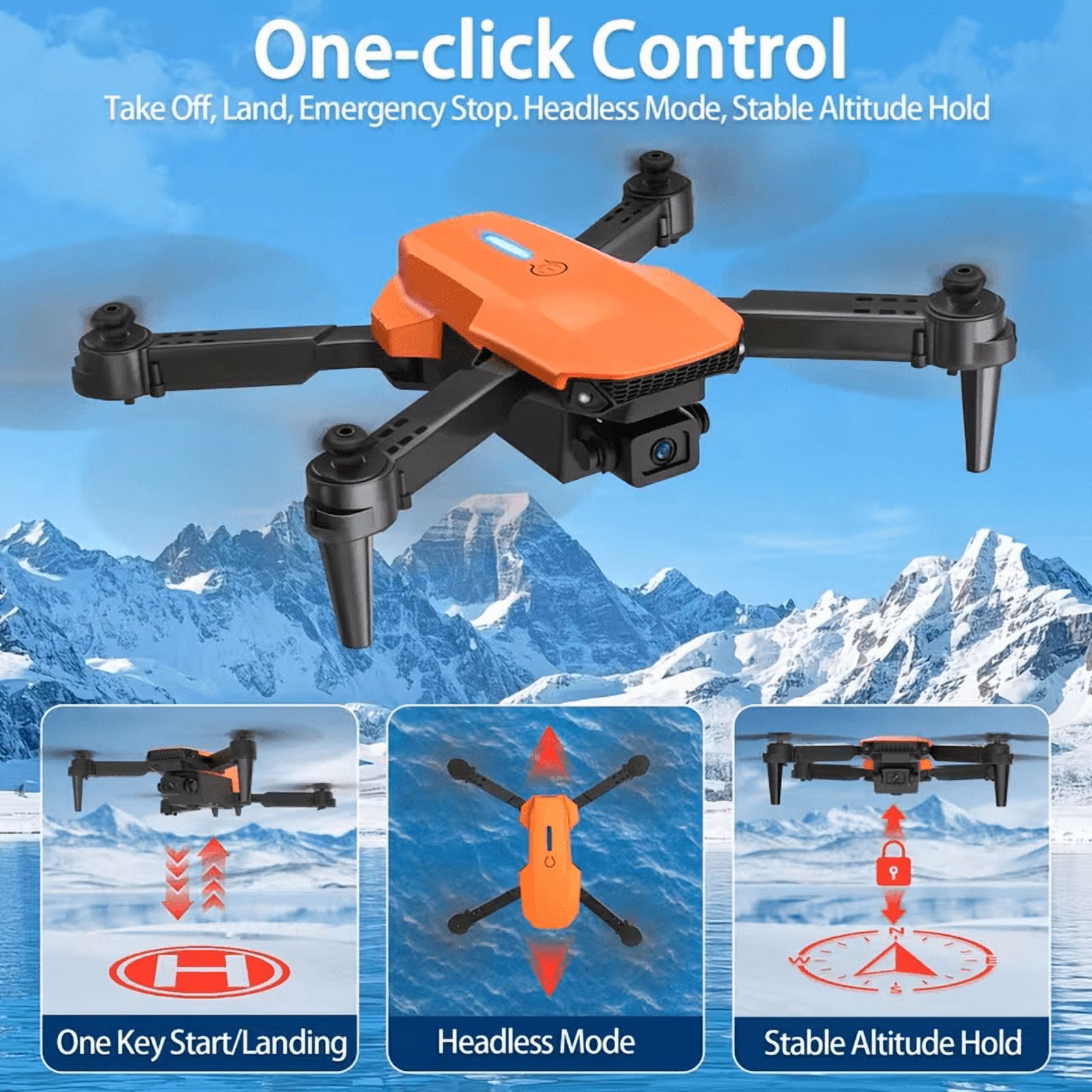 XE8 Quadcopter Drone, Dual Camera Remote Control Drone, Available in Multiple Colors and Battery Options (Orange 2 Batteries)