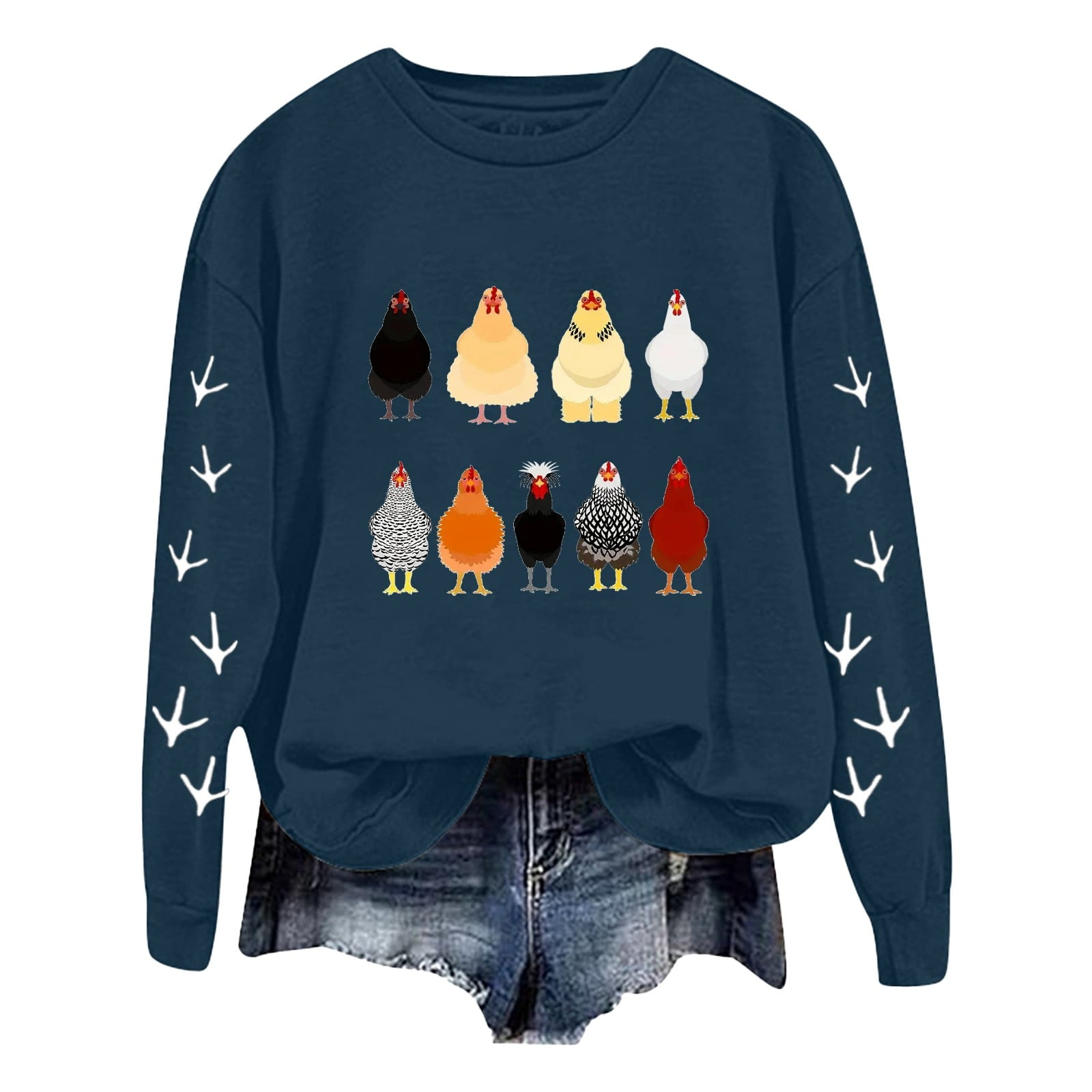 Chandails en Molleton Oversize à Manches Longues pour Femmes, Col Rond, Chandails en Molleton de Baseball pour Maman de Poulet, Chandail Léger Imprimé, Vêtements Amples, T-Shirts