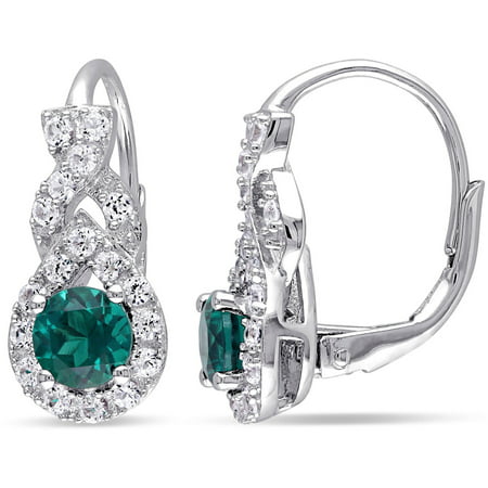 Tangelo 1-3/4 Carat T.G.W. Created Emerald and Created White Sapphire Sterling Silver Infinity Leverback Earrings