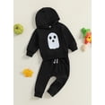 thumbnail image 3 of Suealasg Toddler Boy Halloween Clothes 6M 12M 18M 2T 3T 4T Infant Baby Boy Long Sleeve Crew Neck Ghost Print Hoodie Sweatshirt +Sweatpants 2Pcs Halloween Tracksuit Clothes Set, 3 of 8