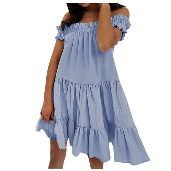 Sngxgn Women's Summer Sleeveless/Short Sleeve Floral Print Casual Flowy Long Dress(Blue,XL)