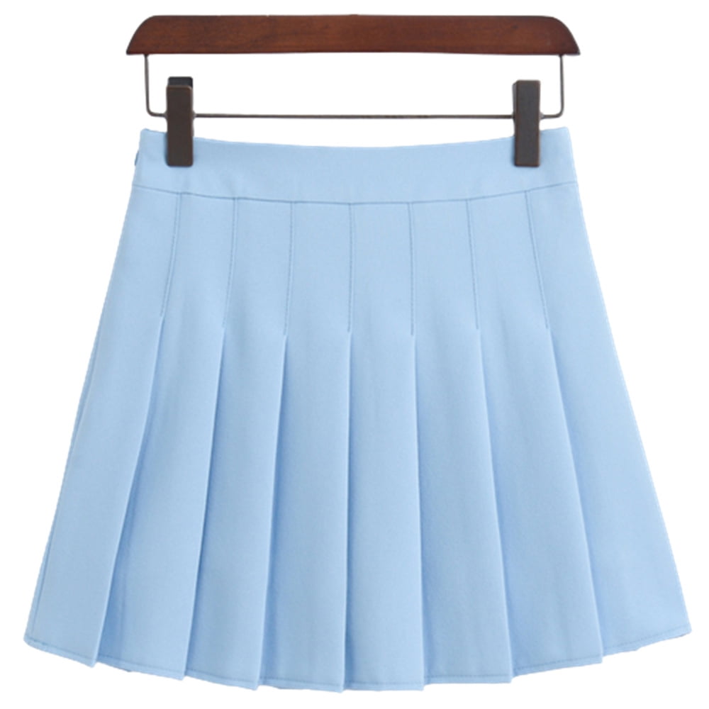 Girls Women High Waisted Plain Pleated Skirt Skater Tennis School Uniforms  A-line Mini Skirt with Lining Shorts(Sky Blue Skirt Pants,XL) - Walmart.com
