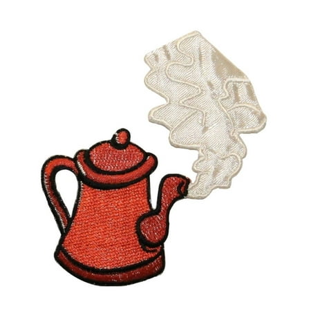 ID 1282 Steaming Tea Pot Patch Coffee Water Boil Embroidered Iron On (Best Way To Boil Water For Coffee)