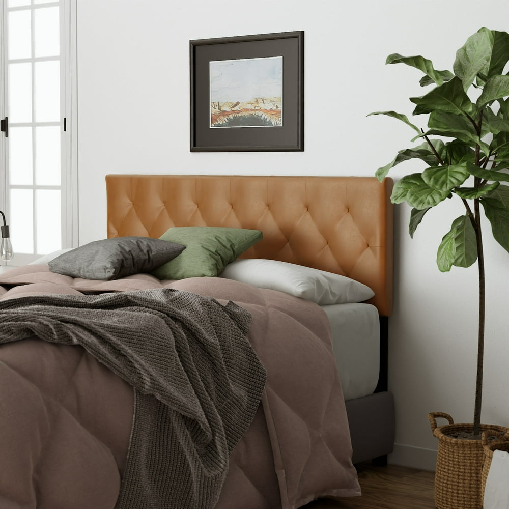 Rest Haven Contemporary Tufted Faux Leather Headboard, TwinXL, Camel