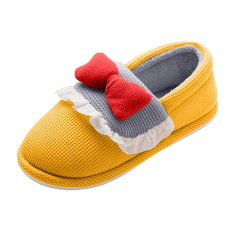

uikmnh Women Slippers Cute Bow Tie Lippers For Women Winter Warm Memory Foam House Slippers Soft Yellow 8.5