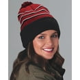thumbnail image 4 of Stripe Pom Pom Cuff Acrylic Knit Beanie, Classic White/ Dark Green/ Black, One Size, 4 of 6