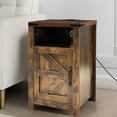 thumbnail image 3 of Brown Farmhouse Nightstand Set of 2, Rustic End Table with Barn Door and Shelf, Bedside Table with Charging Station for Living Room, Bedroom, 3 of 17
