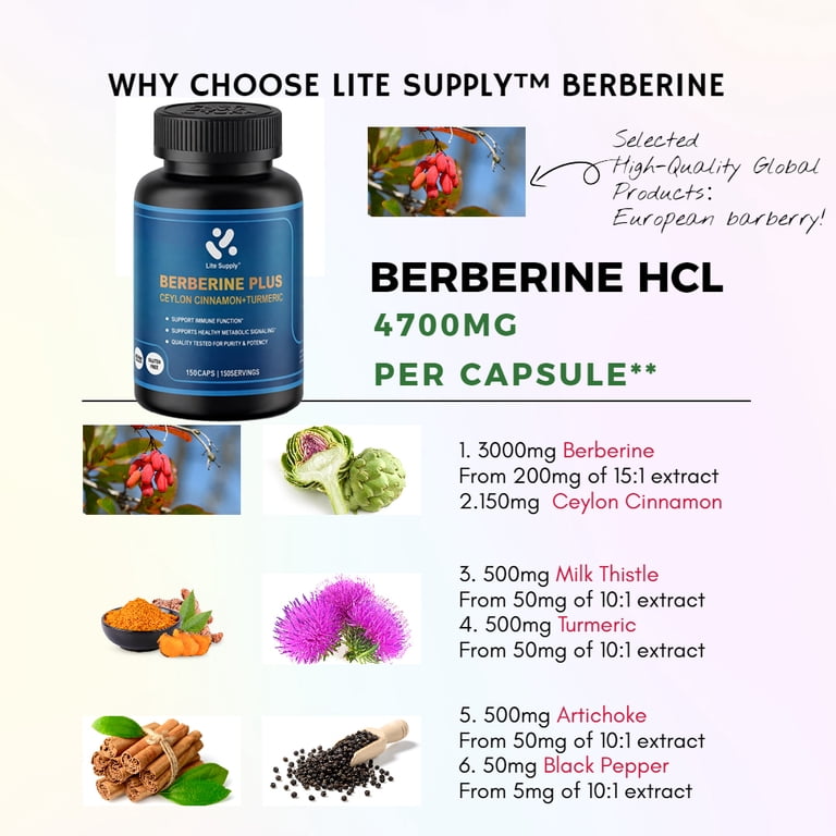 Lite Supply Berberine HCL 4700mg, 150 Caps - Ceylon Cinnamon