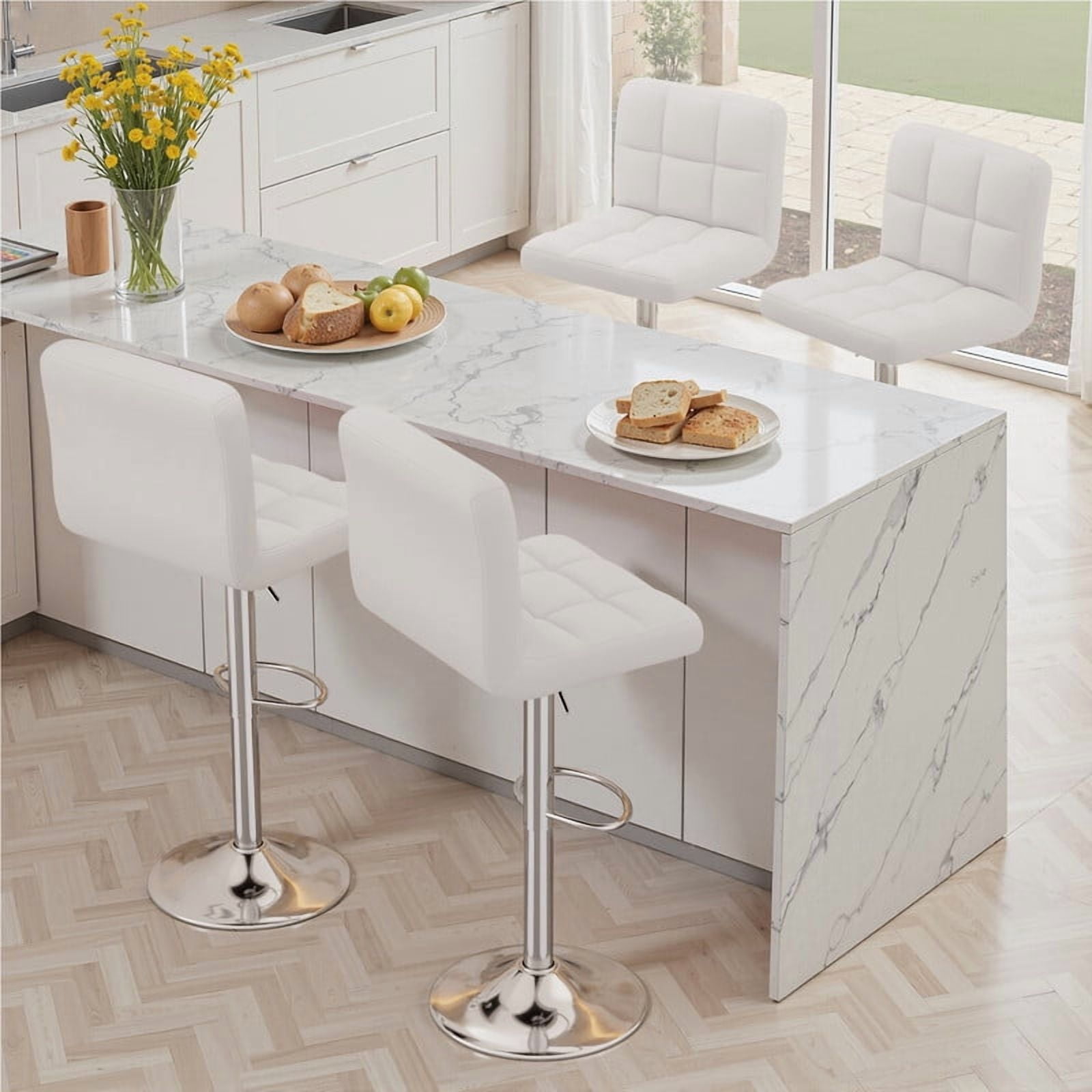 Daluvenix Swivel Bar stools set of 2 Modern PU Leather Barstools with Midback, Adjustable Counter Height Bar Chairs for Kitchen Island, White