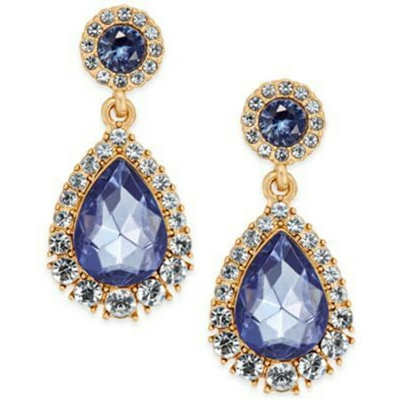Gold-tone purple crystal drop earrings