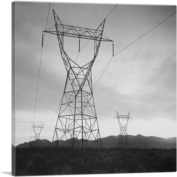 ARTCANVAS Transmission Lines in Mojave Desert Leading from Boulder Dam Canvas Art Print by Ansel Adams - Size: 18" x 18" (0.75" Deep)