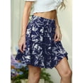 thumbnail image 5 of JWD Women's Short Skirt Summer Pleated Elastic Short Skirt Drawstring Mini Skirts Navy Blue White S, 5 of 10