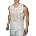 thumbnail image 3 of VBTAPA Mens Sequin Tank Top Sleeveless Club Party Muscle Top Sparkly Disco Vest White S, 3 of 4