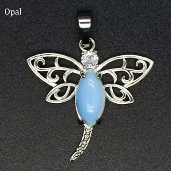 Chakra Crystal Bead Dragonfly Pendant Hollow Wing Insect Gemstone Quartz Jewelry