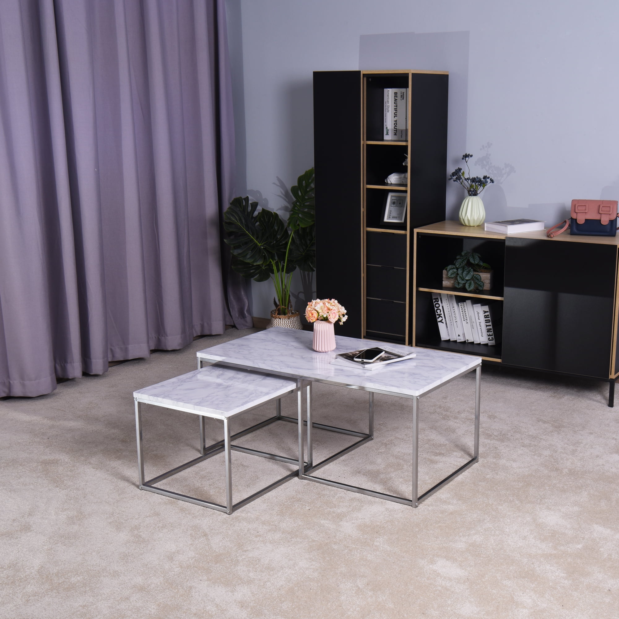 Private Jungle Living Room White Coffee Table with MDF Top, Nesting Table with Metal Legs 17.71 x 20.87 x 15.36 inch(White) Private Jungle Living Room White Coffee Table with MDF Top, Nesting Table with Metal Legs 17.71 x 20.87 x 15.36 inch(White)