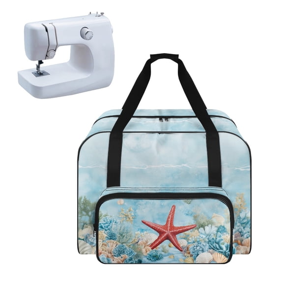 ZIATUBLE Ocean Carry Tote Bag Starfish Portable Carrying Totes with Zippers Sewing Machine Storage Case Stain Resistant Portable Sewing Machine Handbag Lightweight Sewing Kit Organizer