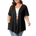 thumbnail image 2 of PINKSIR Women's Plus Size Short Sleeve Cardigan Lightweight Breathable Summer Open Front with Pockets Black 3X, 2 of 8