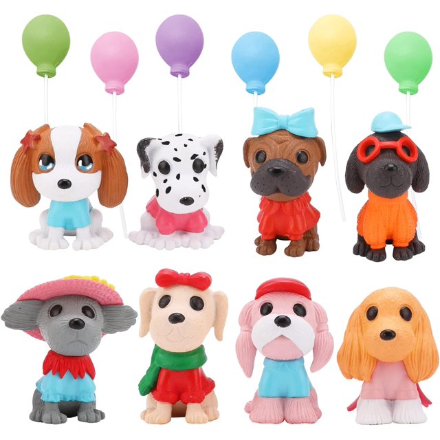 Uds. De bonitos adornos de figuras de cachorro, decoración para tartas, miniperro de resina y juguetes de globos, figuras de animales de granja en miniatura
